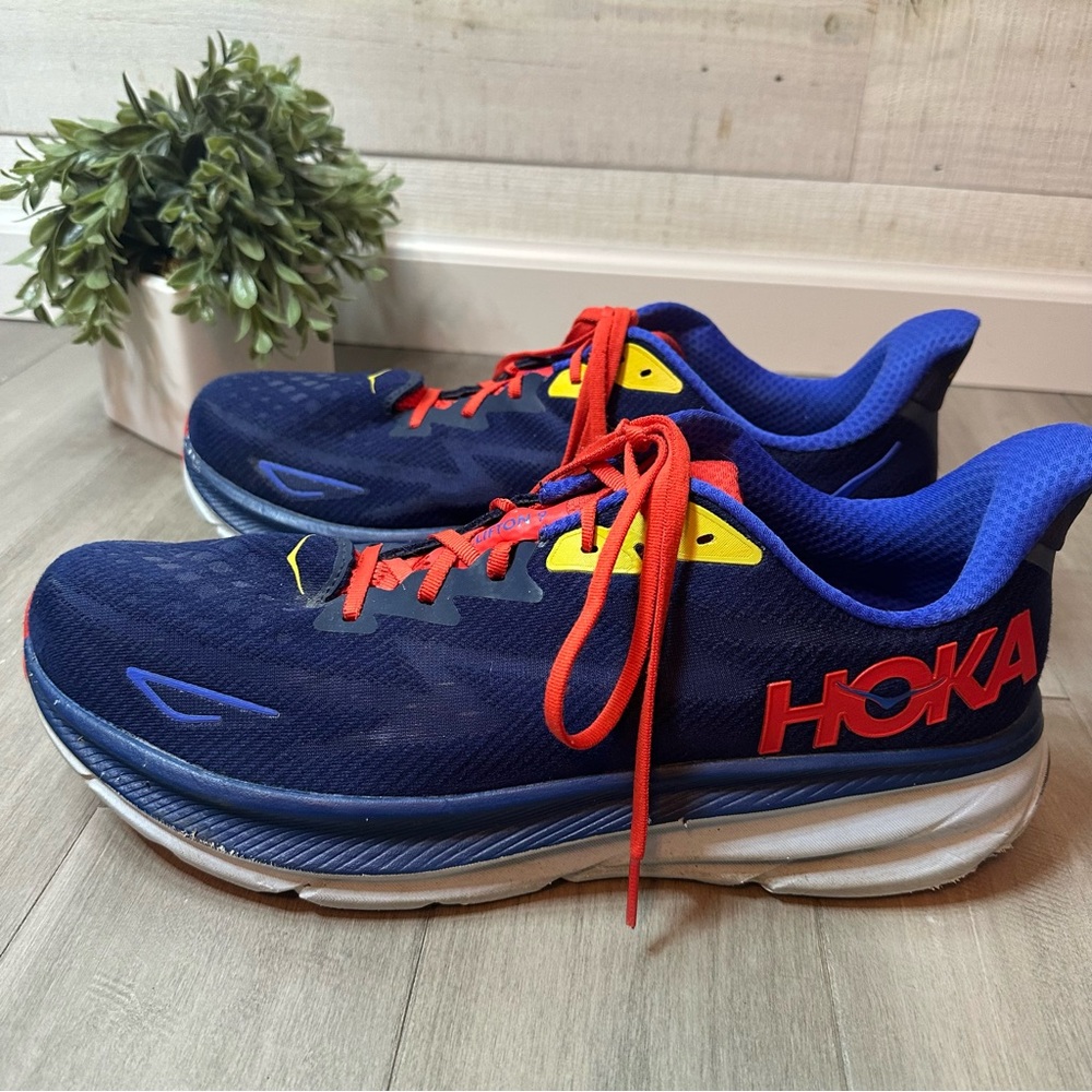 HOKA Mens Clifton 9 Bellwether Blue Dazzling Blue Running Shoe Size 15D - Picture 8 of 14